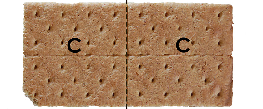 graham cracker with center dotted line showing cut for C pieces